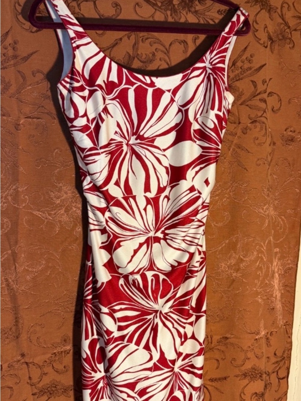 Kay Unger Red and White Floral Print Cotton Blend Sleeveless Sheath Dress Sz 8